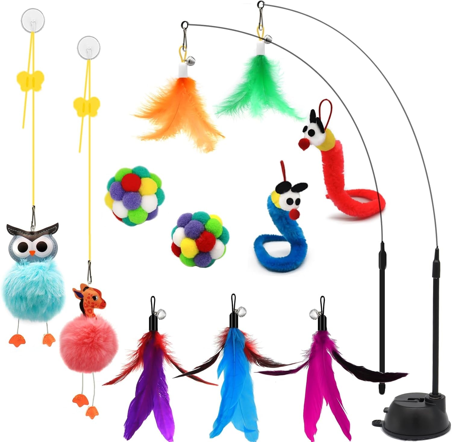 4-In-1 Interactive Cat Toy Set – Suction Cup Wand, Fishing Pole & Hanging Toys