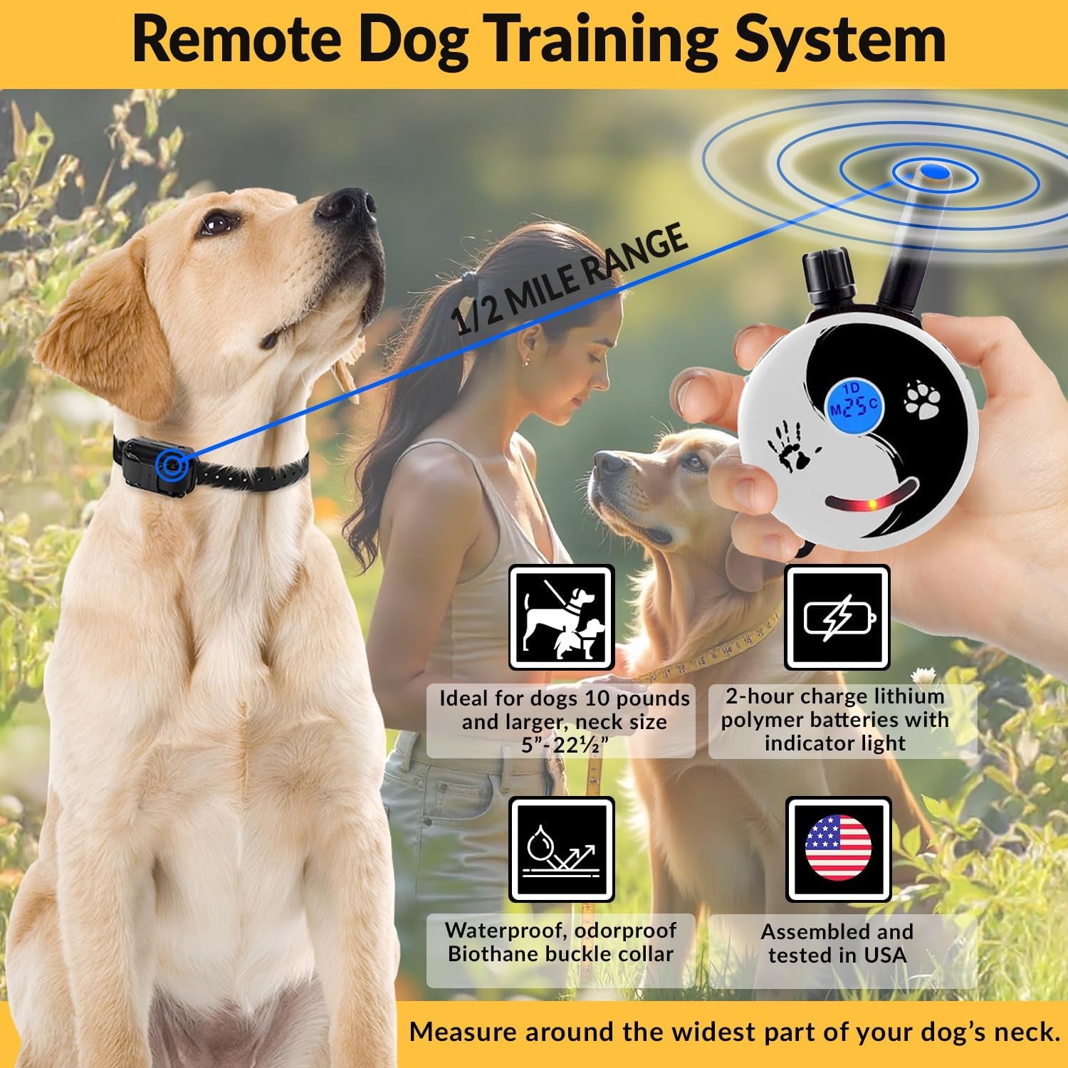 Remote Dog Training Collar – ½ Mile Range with Adjustable Stimulation