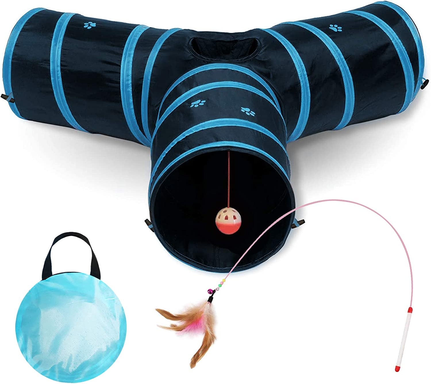 3-Way Cat Tunnel with Interactive Toy – Collapsible Play Tube for Cats